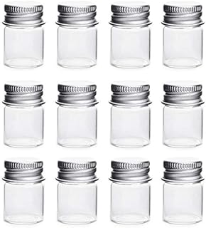 12Pcs 5ml Mini Clear Glass Bottles with Aluminum Screw Top Empty Sample Jars Sample Vials Small Containers for Message Wedding Favors Decorations