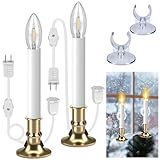 2 Pack Christmas Electric Window Candle Lights with Gold Base Outlet, 6FT Window Candle Lights Cord with 0.6W C26 Clear Bulb On/Off Switch Plug-in 2 Suction Cups for Christmas Window Home Decoration