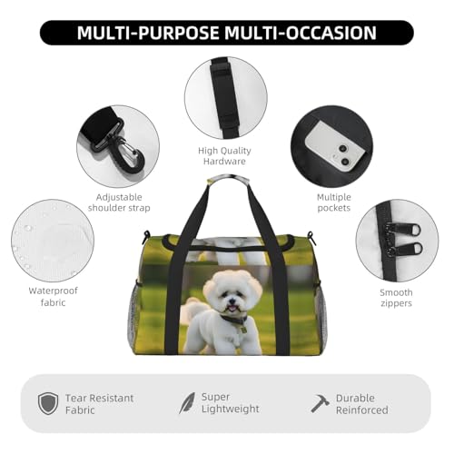 Sac de sport compact imprimé bichon frisé noir format cabine One Size