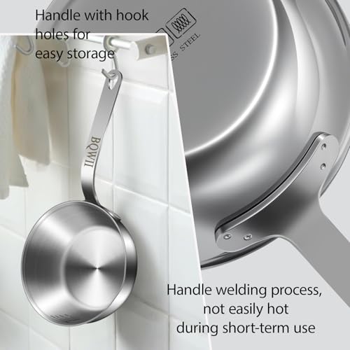 BQWII 18/10 Stainless Steel Butter Warmer, 13.5 fl oz (400ml), Ideal for Heating Milk, Butter, Sauces, Baby Food, Coffee, Chocolate, Egg Pan, Compatible with Induction & Gas Stovetops