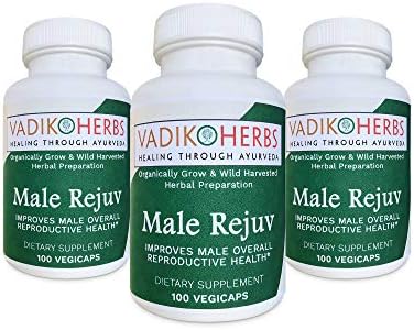 Certified Organic Vadik Herbs Male Rejuv Herbal Dietary Supplement | Promotes Healthy Male Organ Function and Fertility, Enhances and Energy and Stamina for Men (3 Pack)