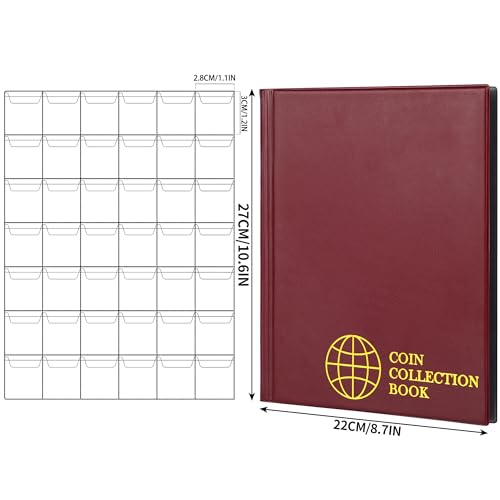 420 Pockets Coin Albums - 28x29 mm/1.1x1.1 inch Pocket Red Coin Book 10 Pages Coin Collection Holder Letter Size Coin Storage Book CS0242RE