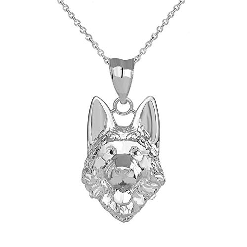 Claddagh Gold Dazzling Sterling Silver German Shepherd Dog Head Charm Pendant Necklace