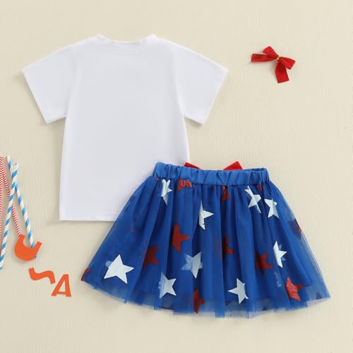 Kayotuas Toddler Baby Girl 4th of July Outfit American Flag Shirt Red Blue Stars Tulle Tutu Skirts Kids Fourth of July Dress4