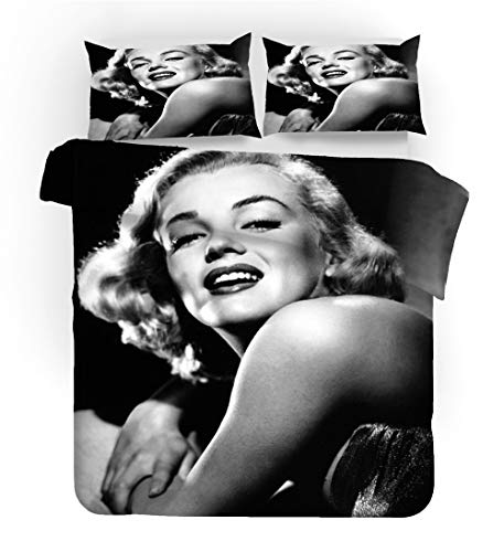 NICHIYO Marilyn Monroe Parure de lit 3 pièces en microfibre avec housse de couette et taies d'oreiller Impression numérique 3D (4, Doubie 200 x 200 cm)