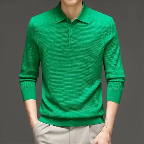 Men’S Silk Cotton Knit Long Sleeve Turn-Down Collar Casual Pullover Sweater Jumper Tops3