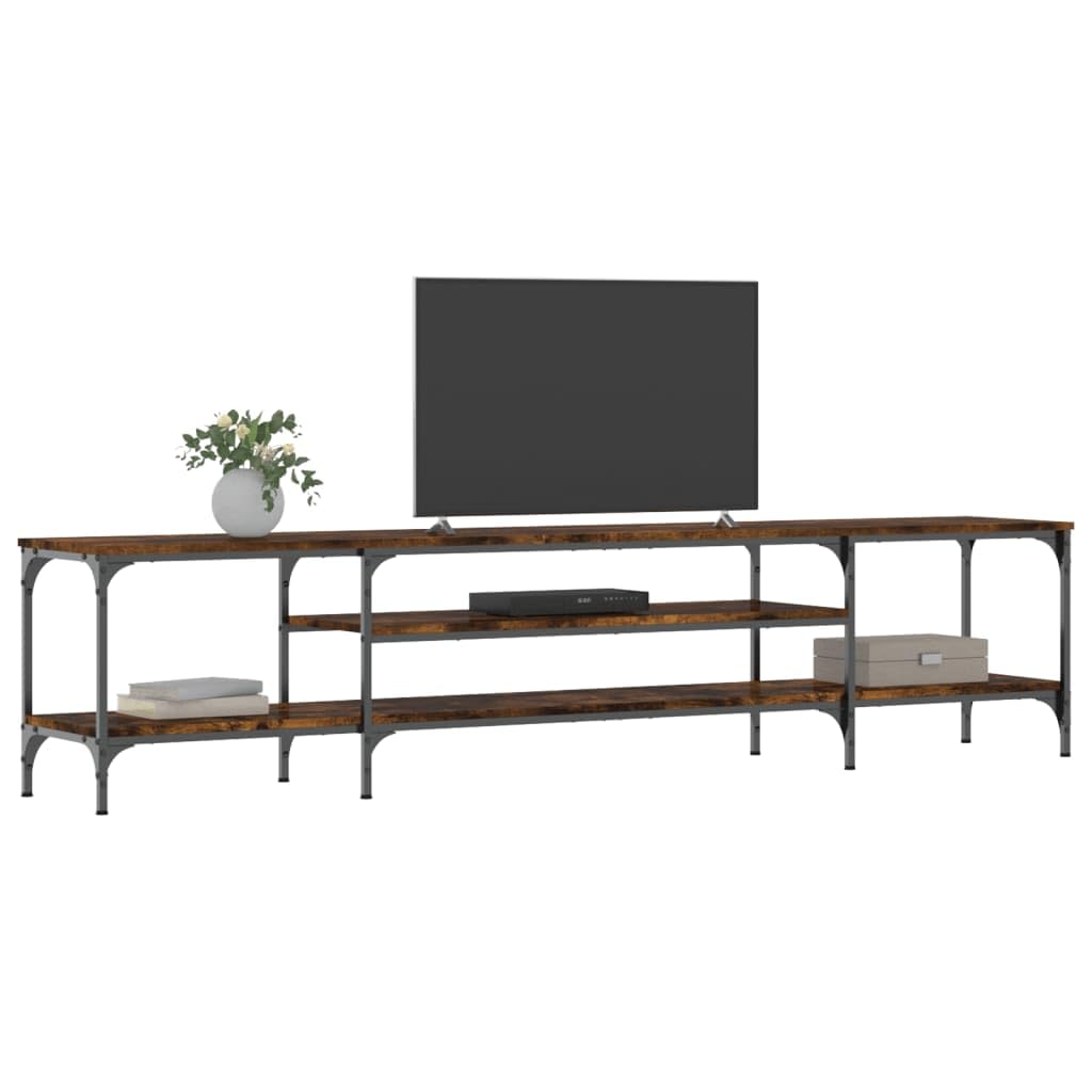 Mueble para TV (roble ahumado, 201 x 35 x 45 cm, madera y hierro, estilo industrial, resistente con estanterías)