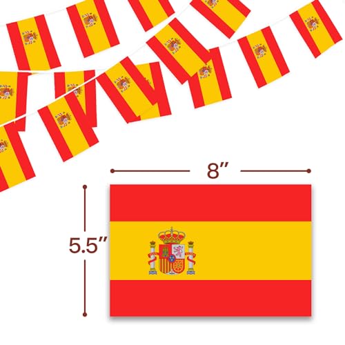 Image of Anley Spain String Flag Pennant Banners, Patriotic Events 12th of October National Day Decoration Sports Bars - 33 Feet 38 Flags
