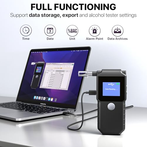 Breathalyzer, 2024 Upgraded USB Rechargeable with Figaro High Precision Sensor and TFT Color Display Breathalyzers for Alcohol, Personal and Professional Use Alcohol Tester with 10 Mouthpieces (Black)