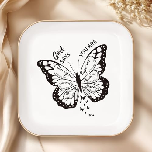 Christmas gifts – Christian Gifts for Women – Jewelry Tray Dish，Religious Decorative Plate with Bible Verses，Christian Gifts – Baptism Gifts for Girl, Friends, Mom, Sister, Female Coworker