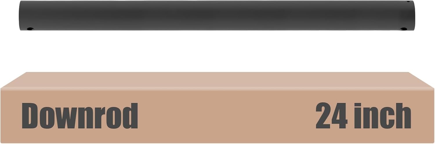 24 inch Ceiling Fan Downrod with Extension Cord, 2 FT Black Downrod for Ceiling Fan, 1 inch Outside Diameter, Ceiling Fan Boom Suitable for a Wide Range of Fans (Black, Not Threaded) Black 24 inch