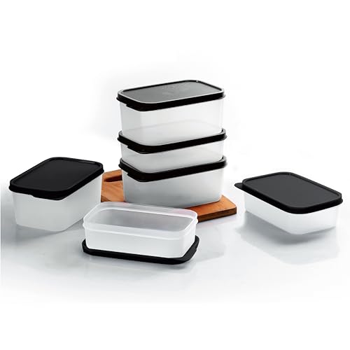 AQUAWARE Plastic Storage Food Containers with Lid Set of 12 (6x350ml & 6x250ml) Black,BPA Free Food Grade Plastic Container,Microwave & Dishwasher Safe,Airtight Leak Proof,Lunch box for office