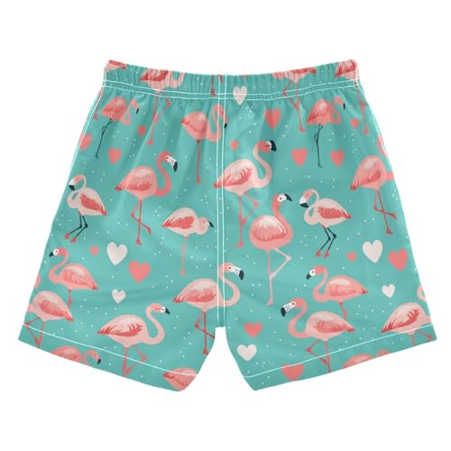 Boys Quick Dry Swim Trunks with Pockets Pink Flamingos Hearts Beach Shorts for Kids, Toddler Swimsuit Boy2