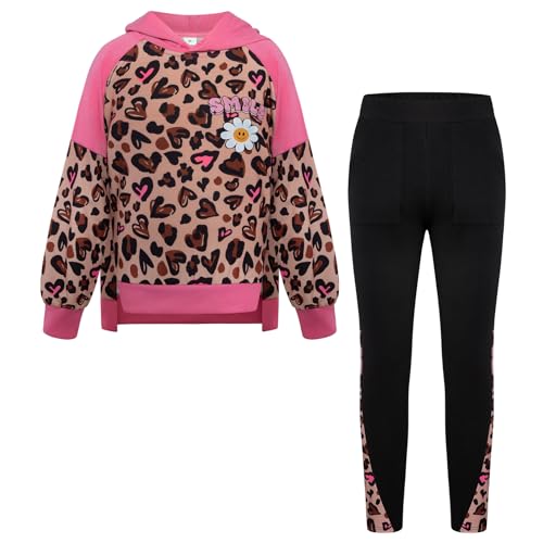 Girls Clothes Cotton Sweatsuits Hoodies Fall Outfits Back to School Sweatshirt with Leggings Hot Pink 6-7 Years