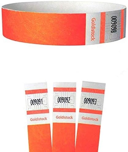 Heavier Tyvek Wristbands 7.5 Mil - Goldistock Select Series Day-Glow Neon Orange 500 Count - ¾” Arm Bands - Paper-Like Party Armbands - Fan-Folded (Better Security) - Extra Durable Event Wrist Bands