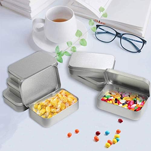 nuoshen 6 Pieces Tins Container, 3.75 x 2.45 x 0.8 Inch Metal Rectangular Empty Hinged Tins Box Mini Portable Box Containers for Home Organizer