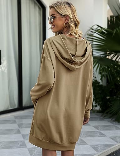 Image of Quenteen Women Hoodies Dress Hooded Sweatshirts Dress Casual Long Sleeve Tunic Dress Oversized Sweatshirts with Pocket