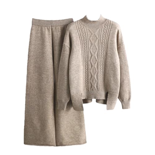 Women Winter Knitted 2 Piece Sets Turtleneck Knitwear Pullover Tops