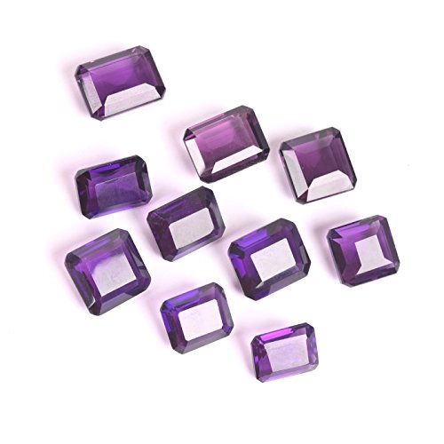 Gemhub Approx 157.00 Ct February Birthstone Violet Amethyst, Emerald Shape Lot Of 10 Pcs Ring Size Loose Stones For Jewelry #TOP30