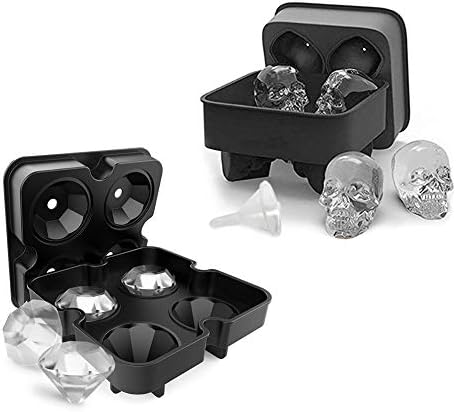 AUSINCERE Large Ice Cube Trays, 2 Pack Silicone Ice Cube Mold, 3D Skull, Ball-Shaped Freezer Molds Easy Release for Whiskey Cocktail Coke, BPA Free