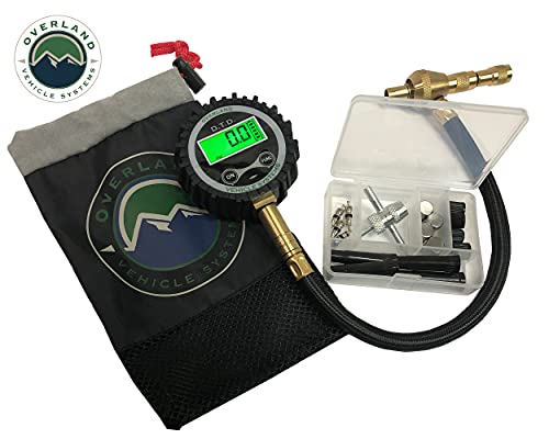 Overland Vehicle Systems Digital Tire Deflator with Valve Kit & Storage Bag Universal - Included Valve Core Replacement - Replacement Valve Caps - for Cars, Trucks, SUV, Trailer, ATV and More!