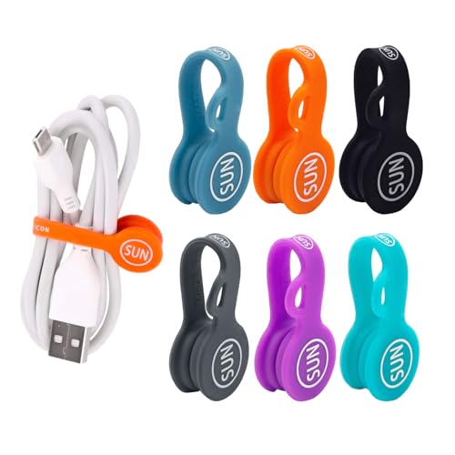 SUNFICON 6 Pack Magnetic Cord Organizers Cable Clips Cable Straps Silicone Twist Ties Colorful Headphone Cord Keeper Holder Manager Bookmark Whiteboard Fridge Magnet Keychain Gift Home,Office,School