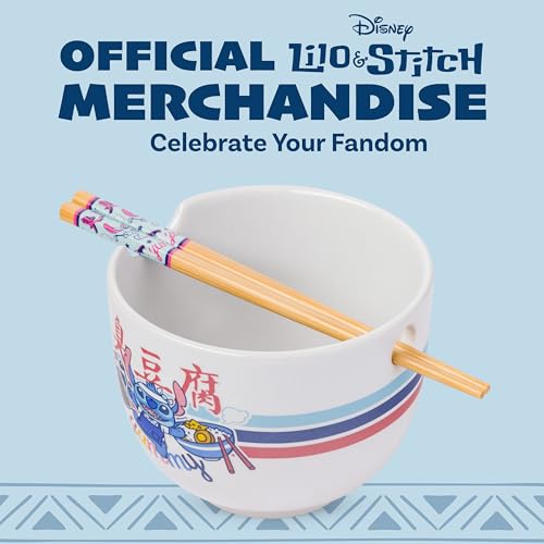 Image of Silver Buffalo Lilo and Stitch Yummy, Ramen Bowl with Chopsticks, 20oz