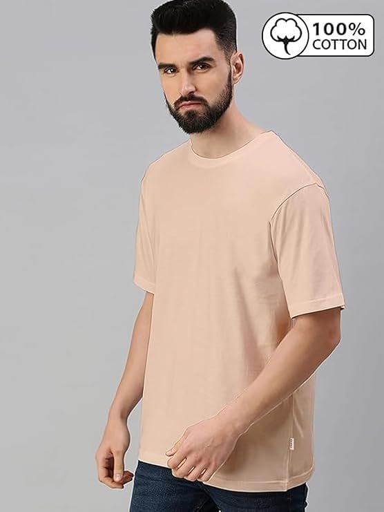 Image of Veirdo 100% Pure Cotton Drop Shoulder Oversized Baggy Fit Half Sleeve Plain Solid Round Neck Multicolor T-Shirt Combo for Men (Pack of 3) (Sizes S-2XL)