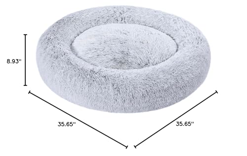 Image of Amazon Basics Washable Donut Pet Bolster Faux Fur Bed with Removable Cover, Anti-Slip Bottom for Dog, Grey, 36 inch x 36 inch