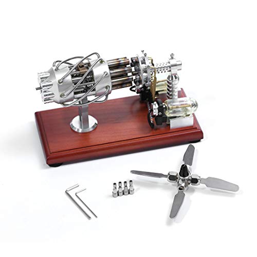 BOUN Motor Bausatz Modell, 16 Zylinder Taumelscheibe Heißluft Stirlingmotor Modell Silber – Bild 6