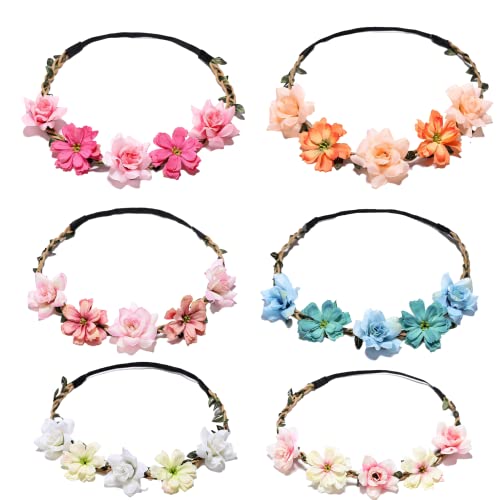 Foto von Blumenkranz Haare Blumenkranz Haarkranz Blumen Haarband Blumen Blumen Haarschmuck for Women Festival Party Birthday Headpiece ( Mehrfarbig 6 stück)