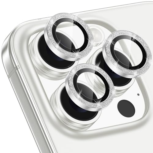 Image of for iPhone 16 Pro /16 Pro Max Camera Lens Protector Bling Individual Metal Glitter Ring 9H Hardness Scratchproof Protector, Stylish Phone Accessories, Case Friendly (Glitter Silver)