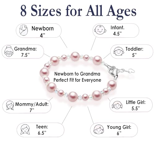 Image of Baby Crystals Sterling Silver Pink Pearl Bracelet for Baby Girls I Newborn, Infant Baby Girl Gifts, Toddler, Teen, Mommy I Birthday Gift I Children's Jewelry I Womens Bracelets for Girls