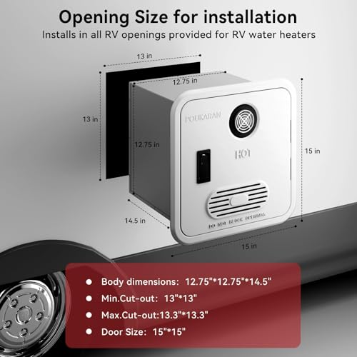 Image of 65,000 BTU RV Tankless Water Heater, High Altitude Available, DC 12V, On Demand Instant Hot Water Heater, with 15x15 inches White Door and Front Water Outlet, Compatible with all RVs