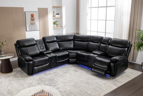 L-Shaped Power Motion Recliner Sectional Sofa Oversized Multifunctional Symmetrical Couch Faux Leather Upholstered Electric Reclining Chaises Sofa&Couch for Living Room House/Apartment/Home Theater -  ERYE