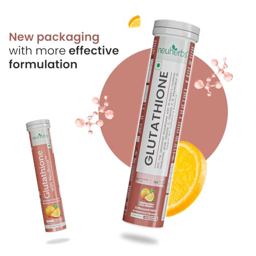Image of Neuherbs Glutathione 600mg - 15 Effervescent Tablets For Healthy & Glowing Skin | L-Glutathione Tablet, Liposomal glutathione with resveratrol, Vitamin C & E For Skin Glow, Hydration & Anti Pigmentation | Orange Flavour