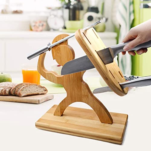 Soporte cuchillos bloque humanoide creativo de bambú para cocina 6