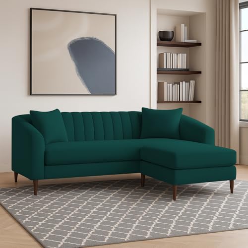 Image of Casaliving Doraldo 4 Seater L Shape Convertible Sofa Set for Living Room, 3 Seater & Ottoman Modular Sectional Couch for Small Space (Pine Colour) Fabric