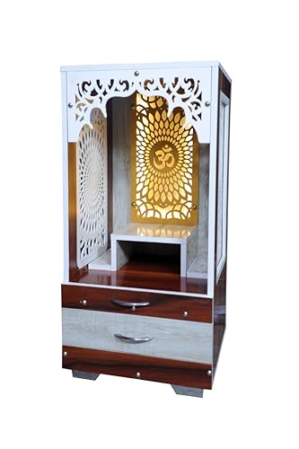 Image of Engineered Wood Temple for Home | Corian Design Wooden Pooja Mandir | Dev Ghar Pooja Ghar | Spacious Wooden Temple Unit (Brown, LxWxH-18x18x38 Inch)
