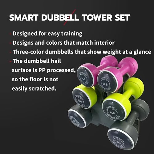 Image of Body Sculpture hand weights set Free‑Weight Dumbbell Set with Rack Set includes 3, 6 and 12 lb weights ideal for men and women for small and large muscle groups