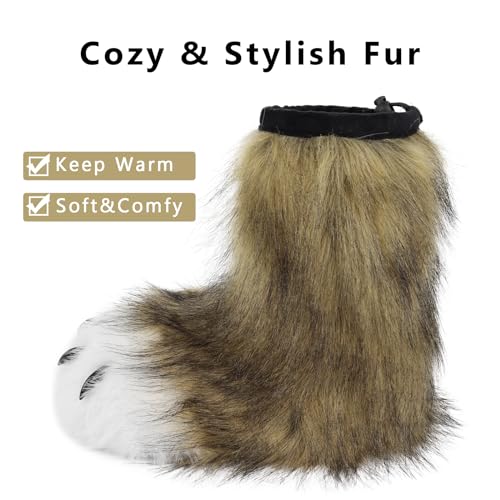 Image of Animal Fuzzy Slippers Bear Cat Wolf Dog Fox Fursuit Feet Paw Claw Shoes Furry Boots Costume Accessories for Adult Kids