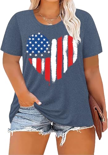 Image of ForHailey Women's 4th of July Patriotic Shirts Graphic Tees USA Shirt American Flag Short Sleeve Tunic Tops