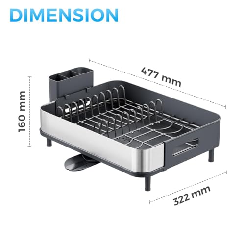 Image of Favria Dish Drying Rack - Space-Saving Dish Rack for Kitchen Counter, Anti Rust Kitchen Drying Rack, Compact Dish Drainer Organizer with Utensils Holder (47 x 32 x 16 cm) (Stainless Steel Grey)