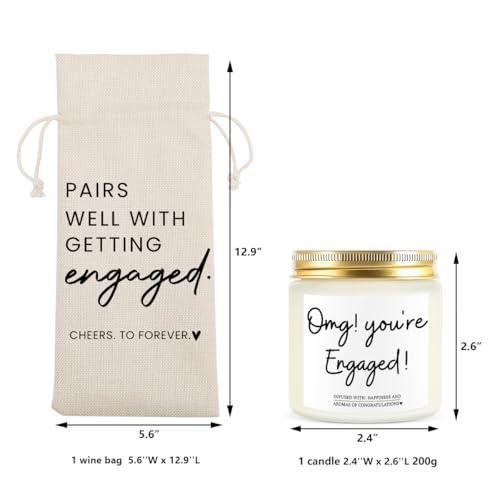 Image of Engaged Gifts Engagement Gifts for Couples Her Engagement Party Decorations | Gift for Couple Wine Bag Scented Candles Set Pairs Well with Getting Engaged Wine Bag Omg Candles
