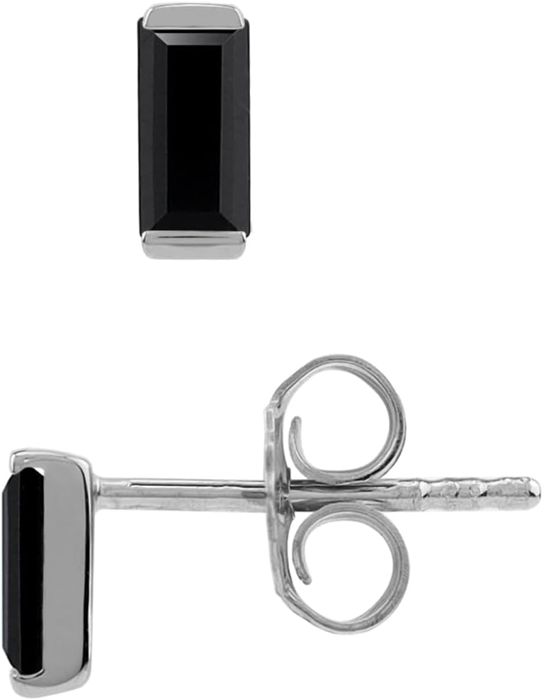 Silvershake 5X2.5mm Petite Baguette Shape Birthstone Gemstone White Gold Plated or Yellow Gold Plated 925 Sterling Silver Minimalist Stud Post Earrings Jewelry for Women