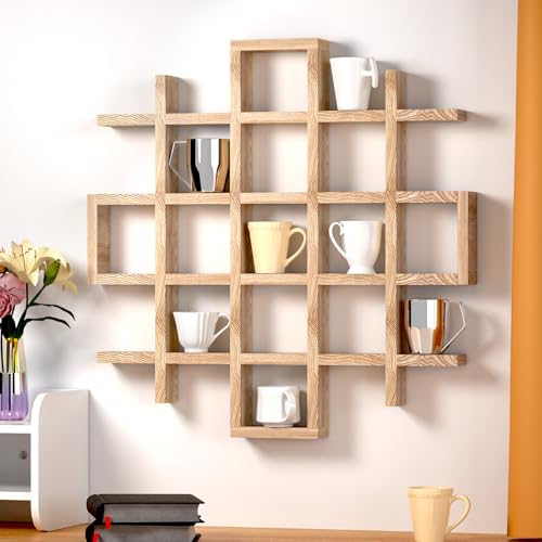 Suzile Oversize Coffee Mug Display Rack Wooden Display Shelves Rustic Wooden Floating Curio Shelf Travel Wall Mounted Coffee Mug Rack Holder Shadow Box Shelf(5.1x5.1x3in,Wood Color)