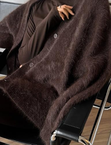 Image of COZYPOIN Womens Fuzzy Cardigan Sweater V Neck Button Down Soft Knit Coat | Loose, Comfy, Slouchy Drop Shoulder, Long Sleeve Fluffy Mohair, Warm, For Daily Work Holiday, Spring Fall Winter Fashion