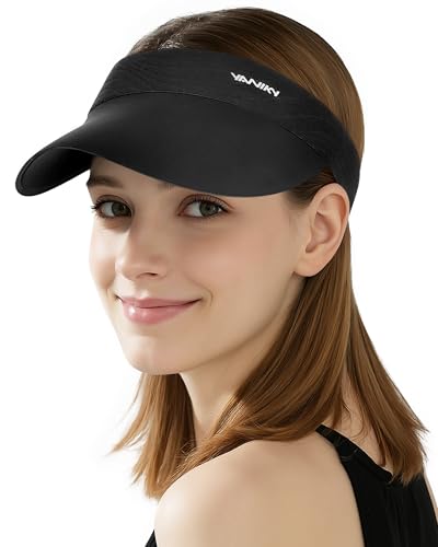 YANIKY Sun Visor Hat for Women,UPF50+ Seamless Sun Hats Men Women Lightweight Sports Cap Stretchy Ponytail Hat for Outdoor Black