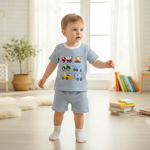 image for GGBNOMER Toddler Baby Boy Summer Clothes Waffle Truck Embroidery Short