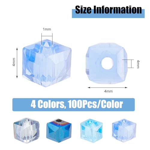 DICOSMETIC 400Pcs 4 Colors 4mm Square Glass Cube Crystal Beads for Jewelry Making Hole: 1mm - Image 2
